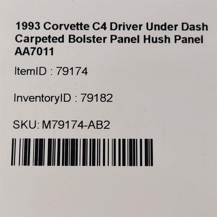 1993 Corvette C4 Driver Under Dash Carpeted Bolster Panel Hush Panel AA7011