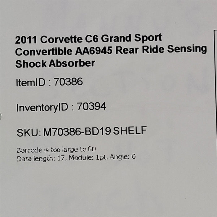 2011 Corvette C6 Grand Sport Rear Shock Absorber FE3 Selective Ride AA6945