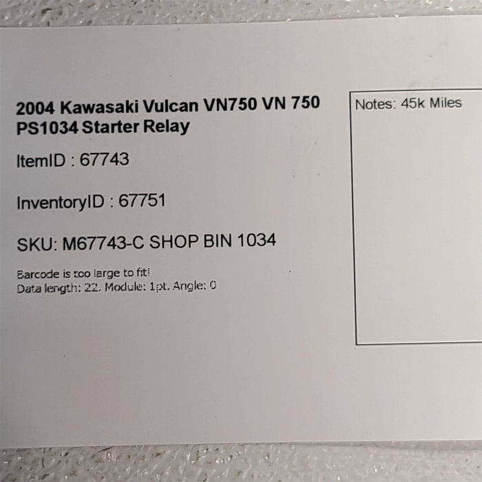 2004 Kawasaki Vulcan VN750 VN 750 Starter Relay PS1034