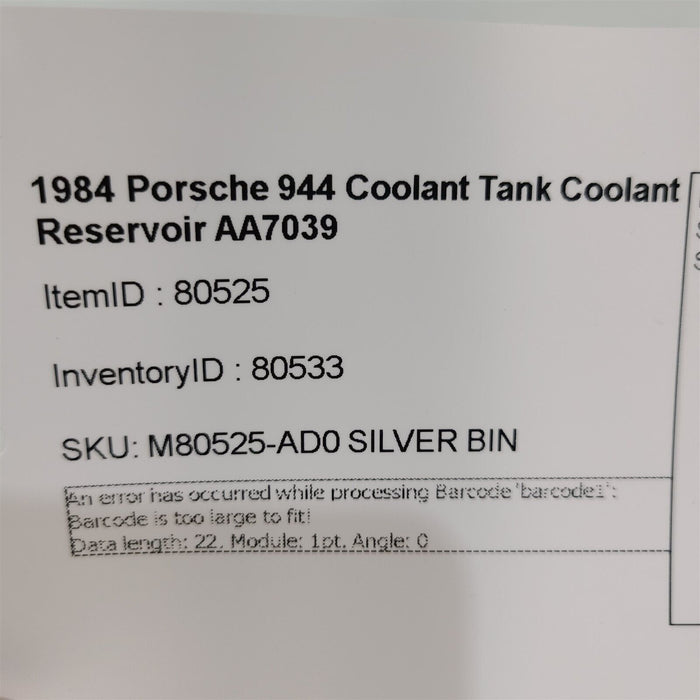 1984 Porsche 944 Coolant Tank Coolant Reservoir AA7039