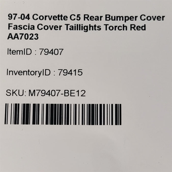 97-04 Corvette C5 Rear Bumper Cover Fascia Cover Taillights Torch Red AA7023