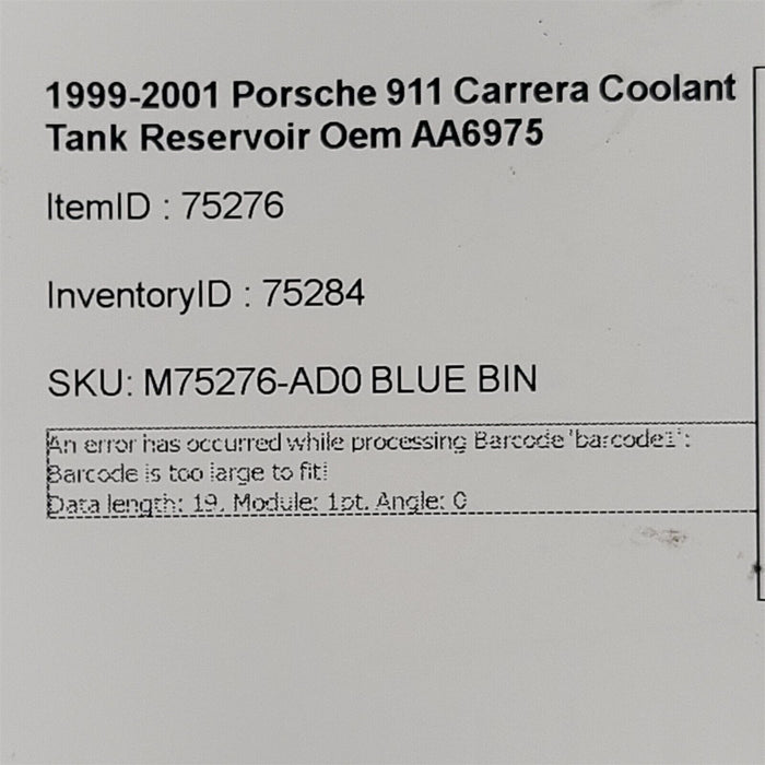 1999-2001 Porsche 911 Carrera Coolant Tank Reservoir Oem AA6975