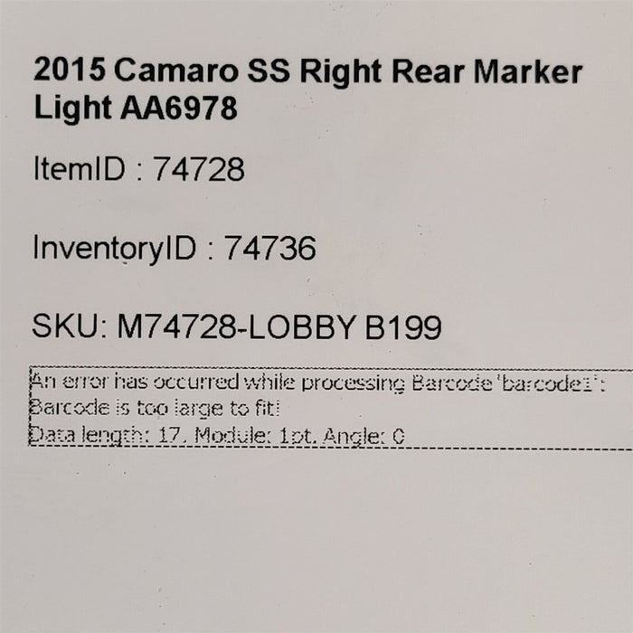 14-15 Camaro SS Passenger Rear Marker Light RH AA6978