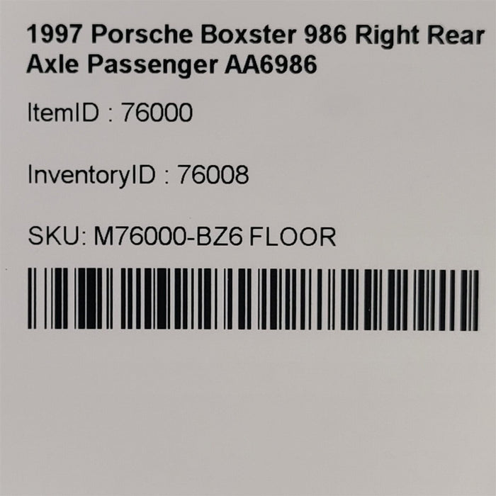 97-99 Porsche Boxster 986 Right Rear Axle Passenger Manual AA6986