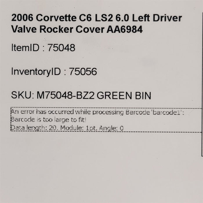 05-07 Corvette C6 LS2 6.0 Left Driver Valve Rocker Cover AA6984