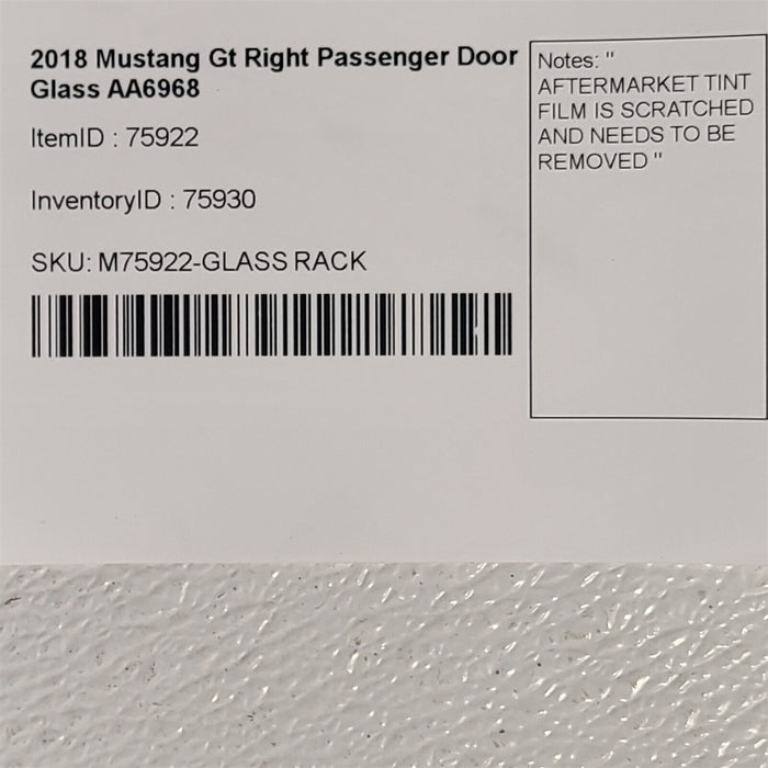 15-22 Mustang Gt Right Passenger Door Glass Window AA6968
