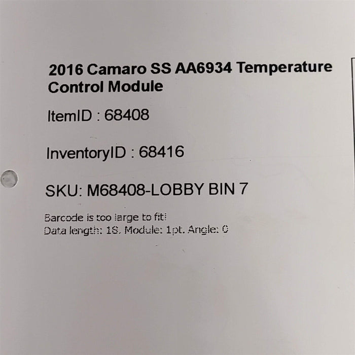 2016 Camaro SS Temperature Control Module Hvac AC Heater AA6934