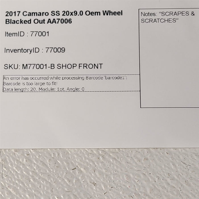 16-19 Camaro SS 20x9.0 Oem Wheel Blacked Out AA7006