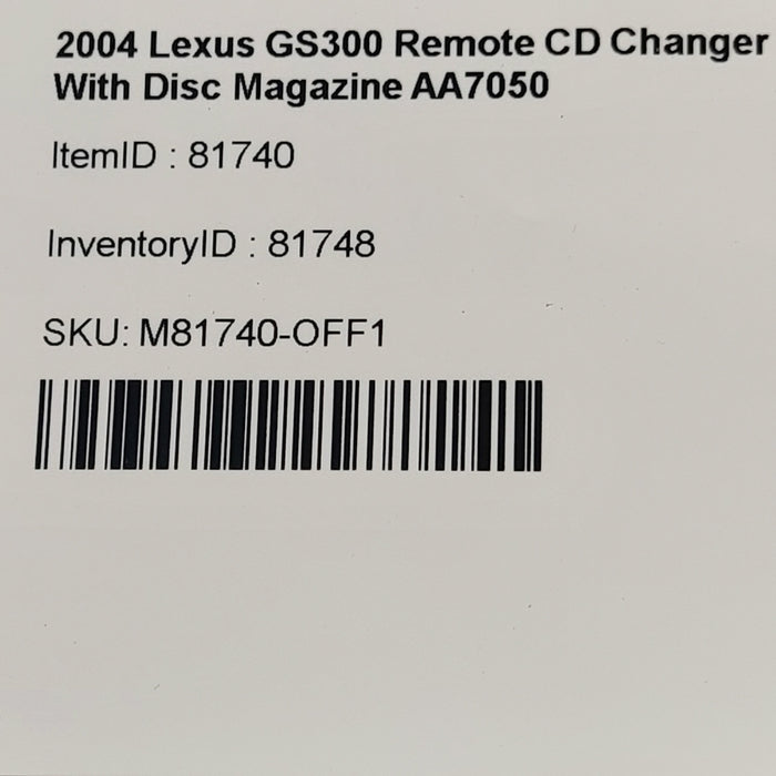 98-05 Lexus GS300 Remote CD Disc Changer With Disc Magazine AA7050