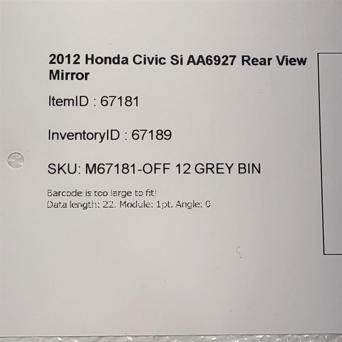 2012 Honda Civic Si Rear View Mirror AA6927