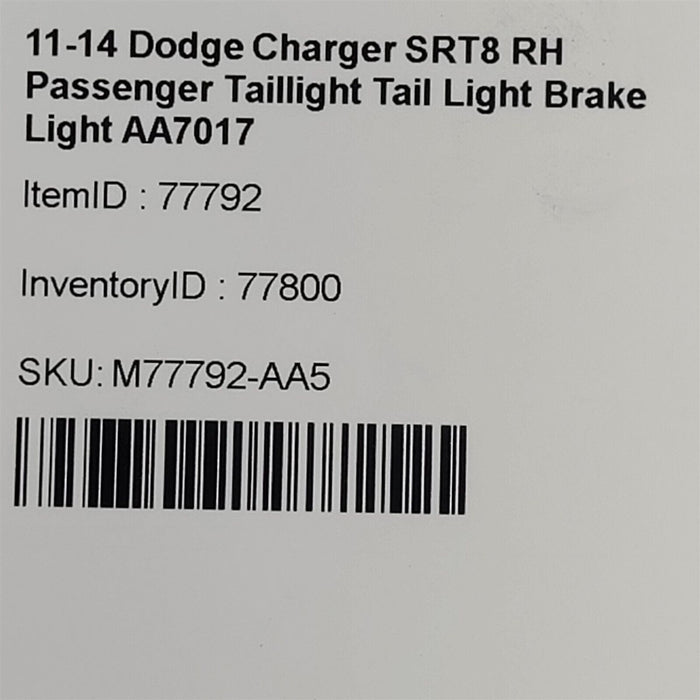 11-14 Dodge Charger SRT8 RH Passenger Taillight Tail Light Brake Light AA7017