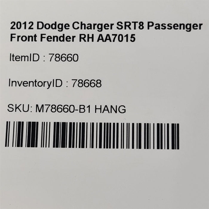 11-14 Dodge Charger SRT8 Passenger Front Fender RH AA7015