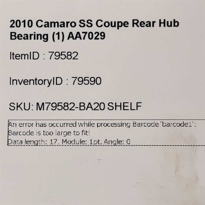 10-15 Camaro SS Coupe Rear Hub Bearing (1) AA7029