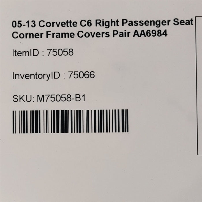 05-13 Corvette C6 Right Passenger Seat Corner Frame Covers Pair AA6984