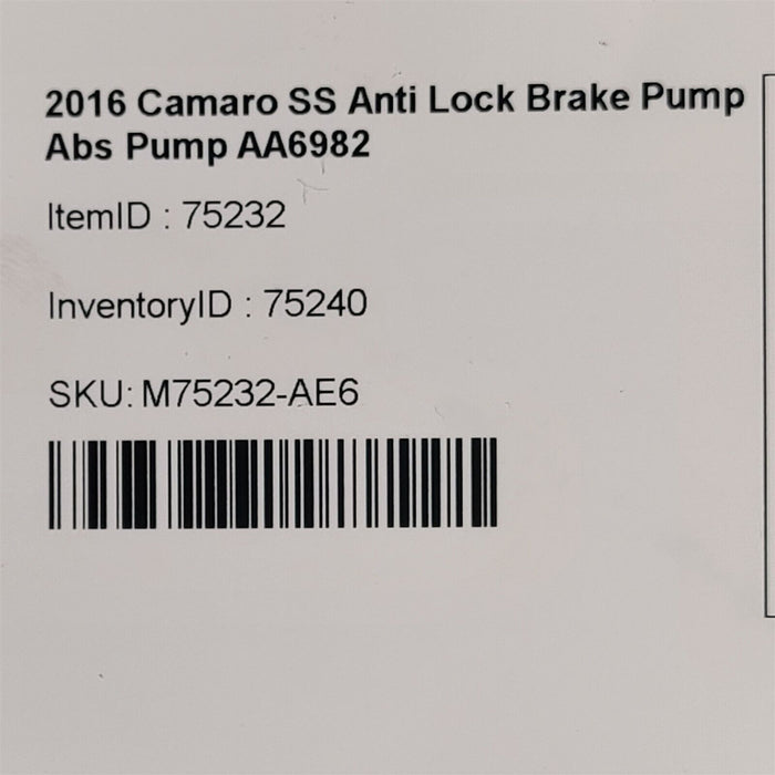 2016 Camaro SS Anti Lock Brake Pump Abs Pump AA6982