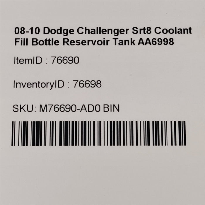 08-10 Dodge Challenger Srt8 Coolant Fill Bottle Reservoir Tank AA6998