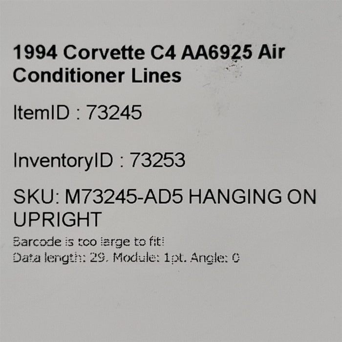 1994 Corvette C4 Air Conditioner Lines Tubes Line Hoses Lt1 AA6925