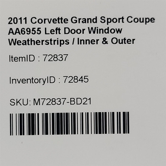 2011 Corvette Grand Sport Coupe Left Door Window Inner Outer Cat Whisker AA6955