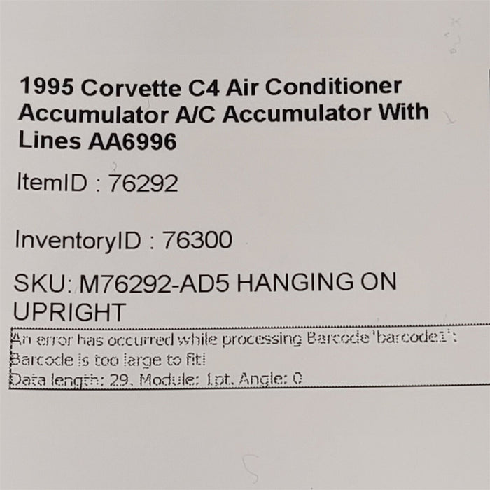 1995 Corvette C4 Air Conditioner Accumulator A/C Accumulator With Lines Aa6996