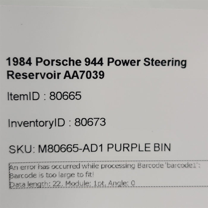 82-91 Porsche 944 Power Steering Reservoir AA7039