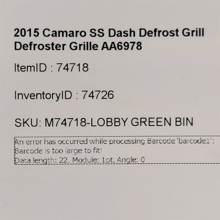 14-15 Camaro SS Dash Defrost Grill Defroster Grille AA6978