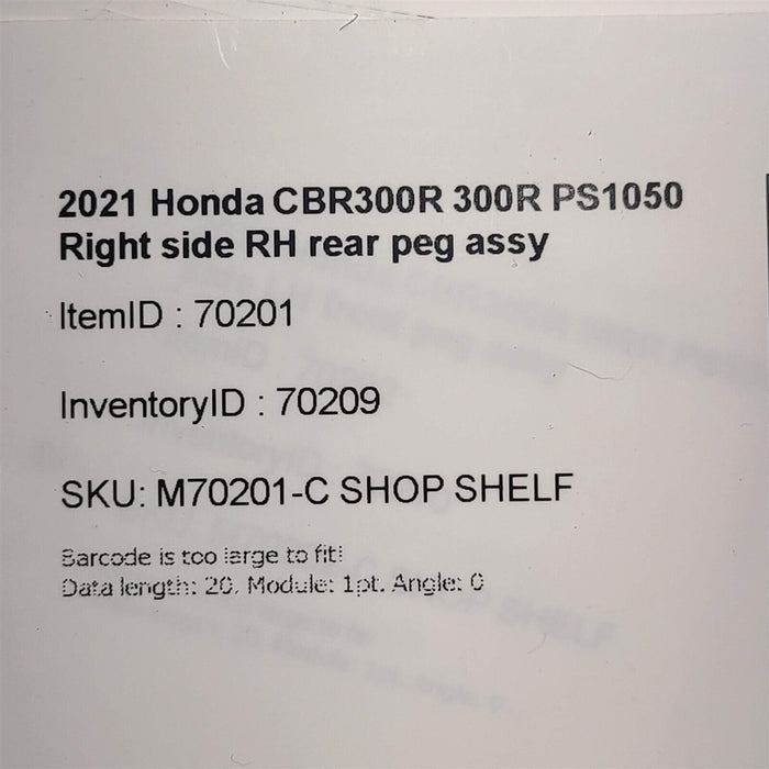 2021 Honda CBR300R 300R Right Rear Foot Peg PS1050