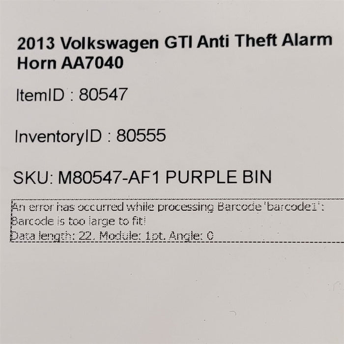 10-13 Volkswagen GTI Anti Theft Alarm Horn Siren AA7040
