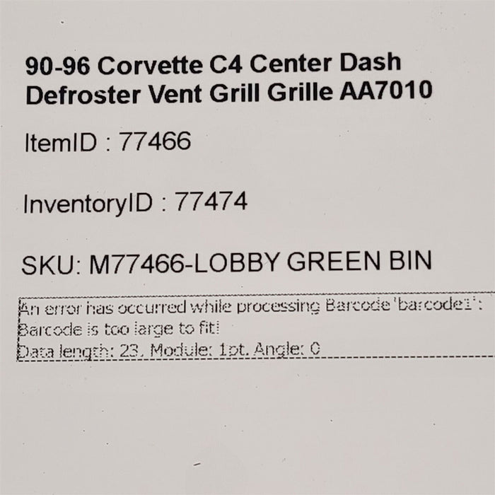 90-96 Corvette C4 Center Dash Defroster Vent Grill Grille AA7010