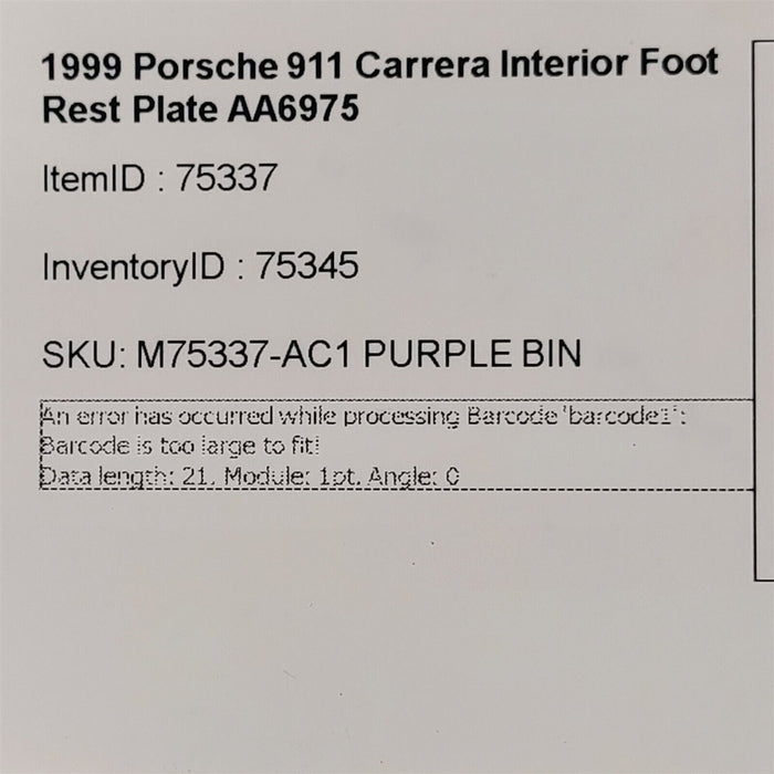 97-04 Porsche 911 Carrera Interior Foot Rest Plate AA6975