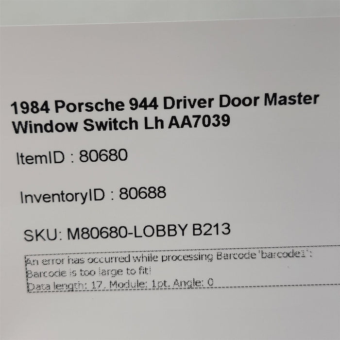 1984 Porsche 944 Driver Door Master Window Switch Lh AA7039