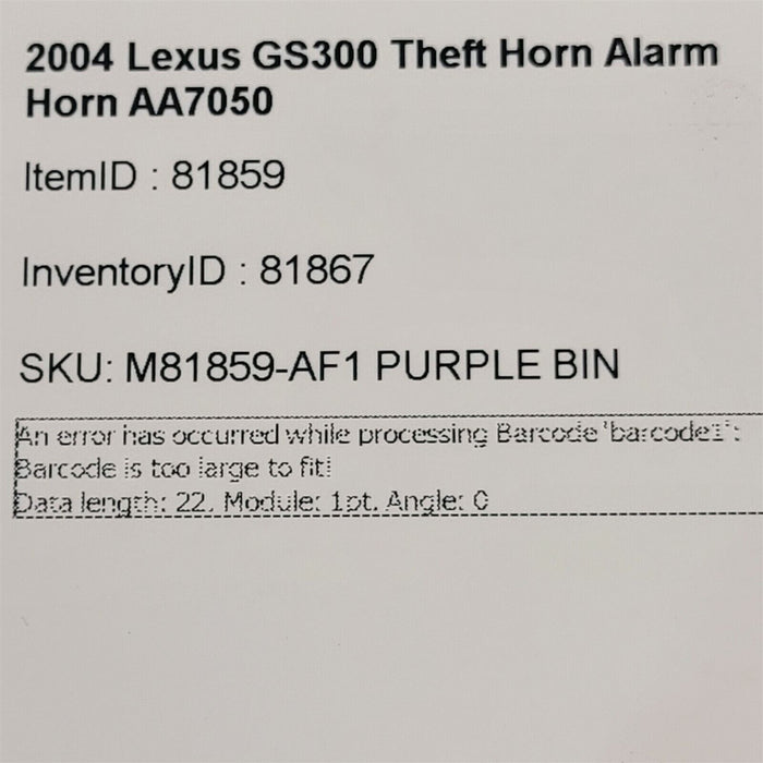 98-05 Lexus GS300 Anti Theft Horn Alarm Siren  AA7050