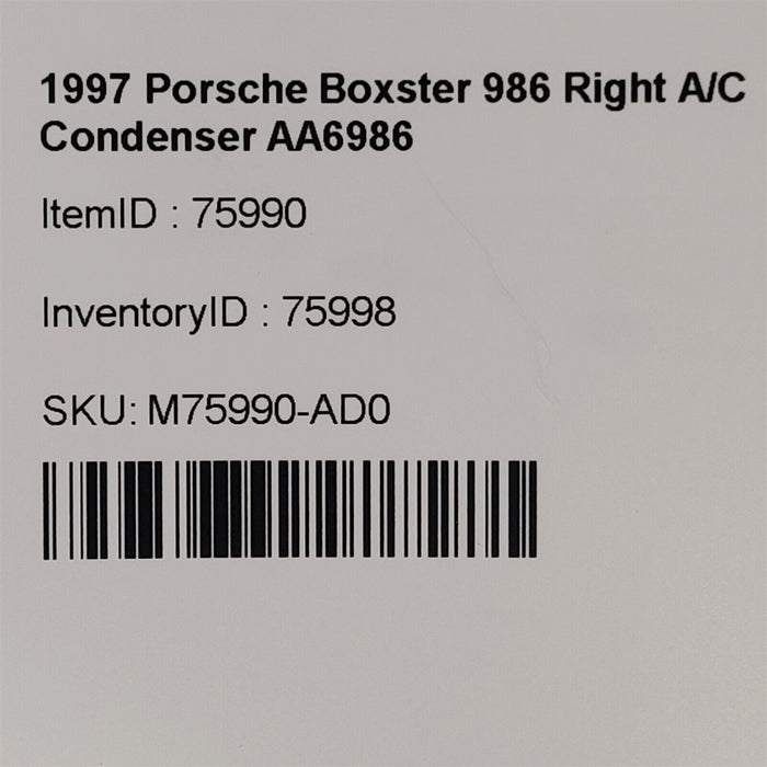 97-04 Porsche Boxster 986 Right A/C Condenser AC Passenger RH AA6986