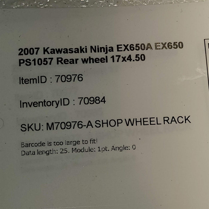 2007 Kawasaki Ninja EX650A EX650 Rear Wheel Rim 17x4.50 PS1057