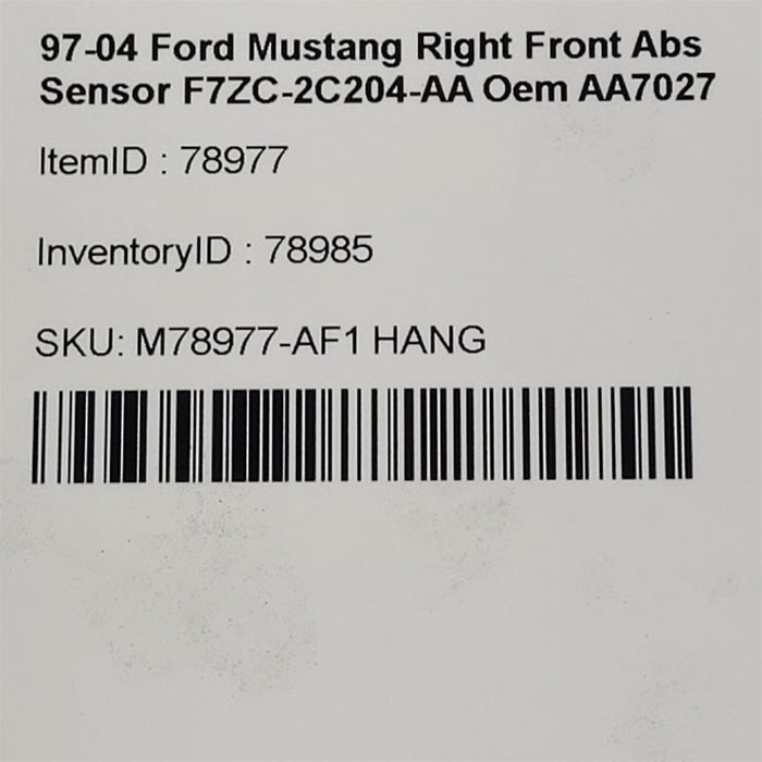 99-04 Ford Mustang Right Front Abs Sensor F7ZC-2C204-AA Oem Passenger AA7027