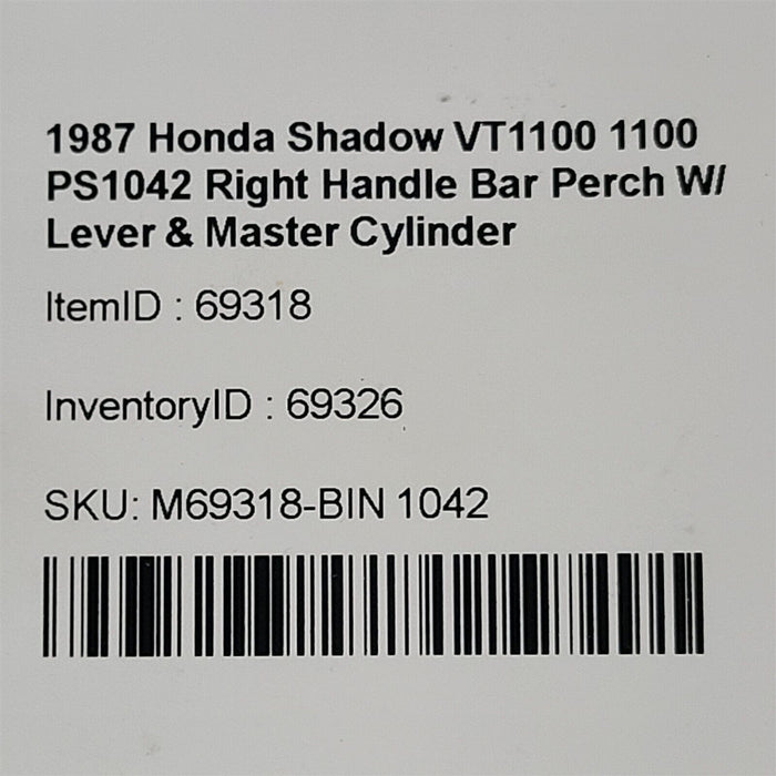 1987 Honda Shadow VT1100 Right Handle Bar Perch Lever Master Cylinder PS1042