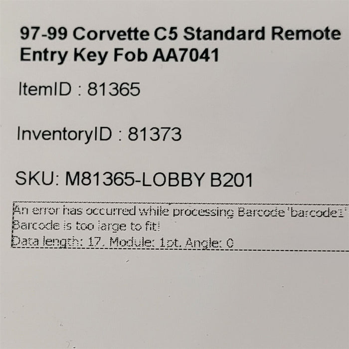 97-99 Corvette C5 Standard Remote Entry Key Fob AA7041 o