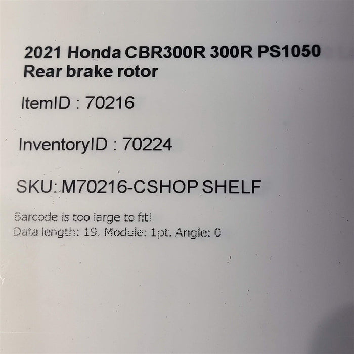 2021 Honda CBR300R 300R Rear Brake Rotor PS1050