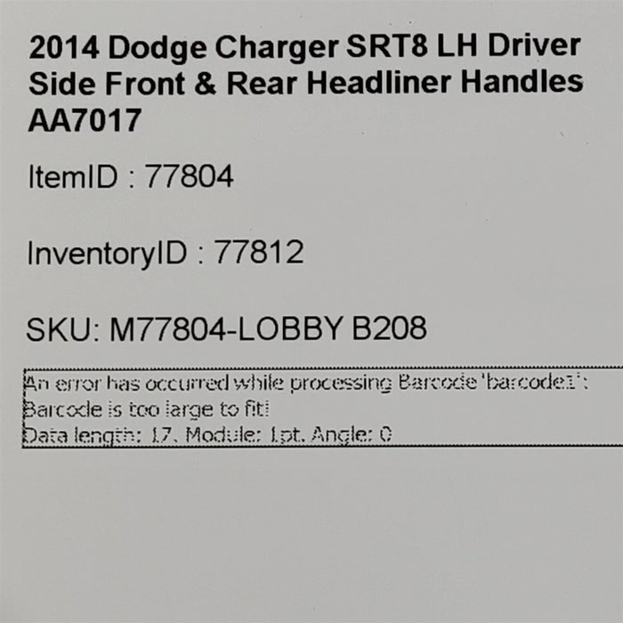 11-14 Dodge Charger SRT8 LH Driver Side Front & Rear Headliner Handles AA7017