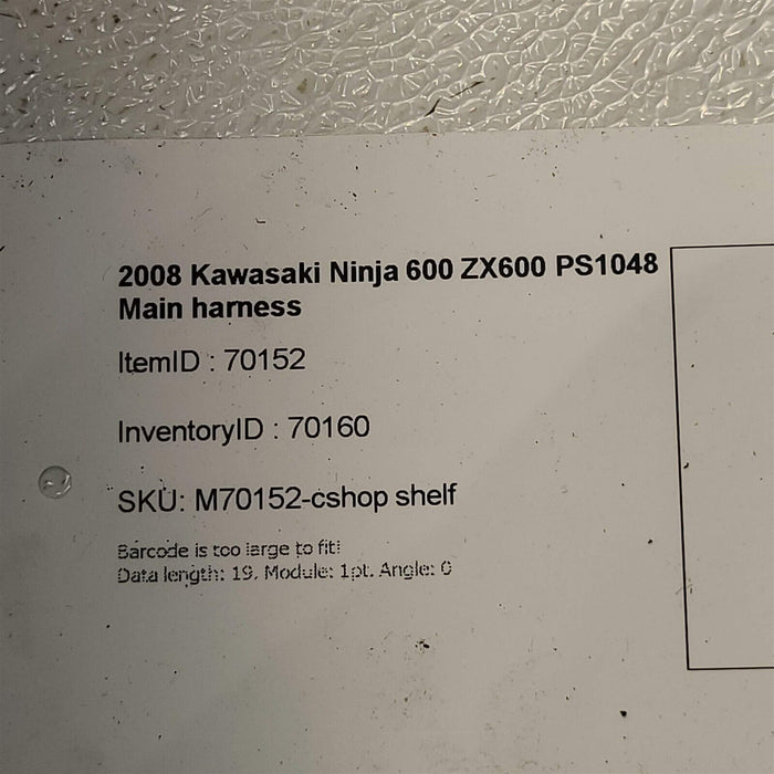 2008 Kawasaki Ninja 600 ZX600 Main Wiring Harness PS1048