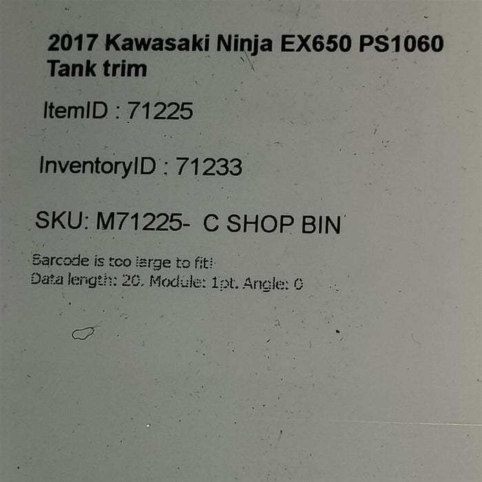 2017 Kawasaki Ninja EX650 Fuel Gas Tank Trim Fairing PS1060