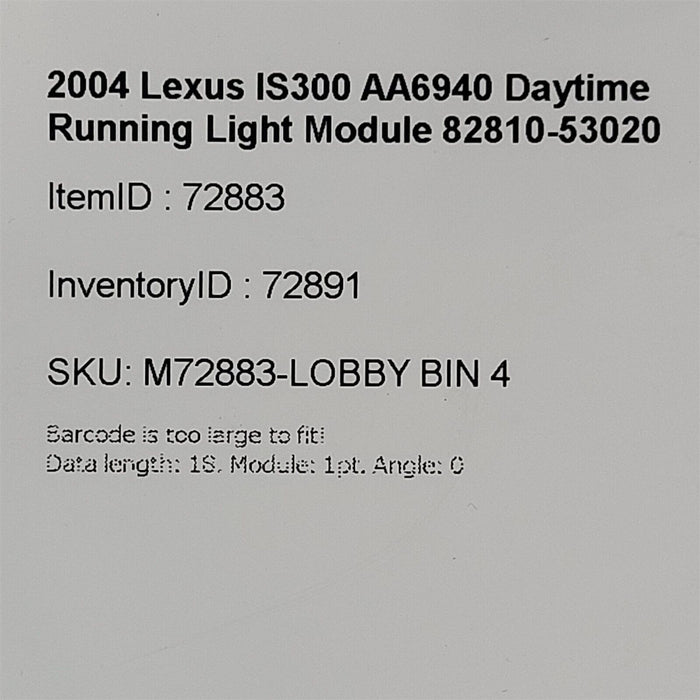 01-05 Lexus IS300 Running Light Relay Module 82810-53020 AA6940