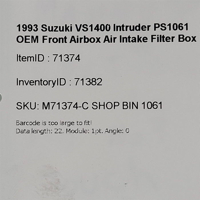 1993 Suzuki VS1400 Intruder Air Intake Cleaner Box Housing PS1061