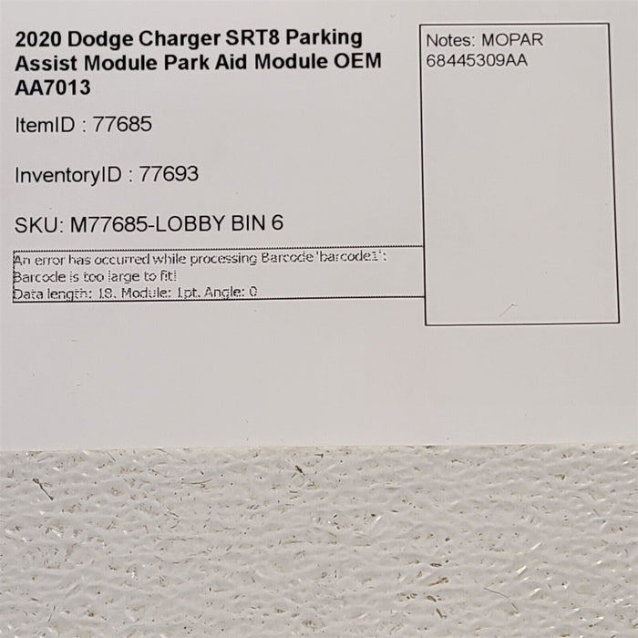 18-22 Dodge Charger SRT8 Parking Assist Module Park Aid Module OEM AA7013