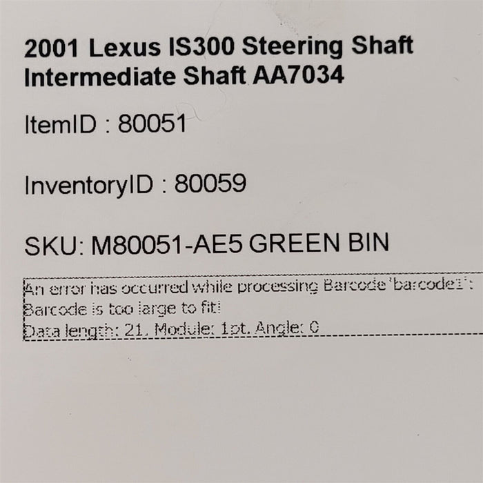 01-05 Lexus IS300 Steering Shaft Intermediate Shaft AA7034