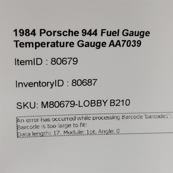 1984 Porsche 944 Fuel Gauge Temperature Gauge AA7039