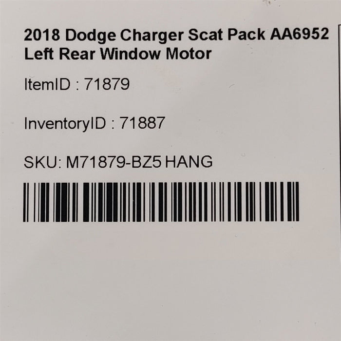 2018 Dodge Charger Scat Pack Driver Rear Window Motor LH AA6952