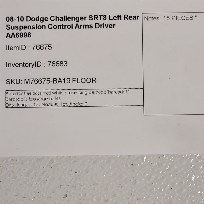 08-10 Dodge Challenger SRT8 Left Rear Suspension Control Arms Driver AA6998