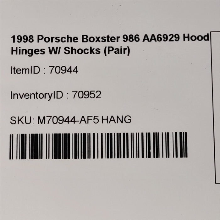 97-04 Porsche Boxster 986 AA6929 Hood Hinges W/ Shocks Pair AA6929