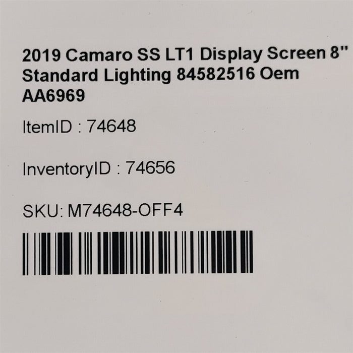 2019 Camaro SS LT1 Display Screen 8" Standard Lighting 84582516 Oem AA6969