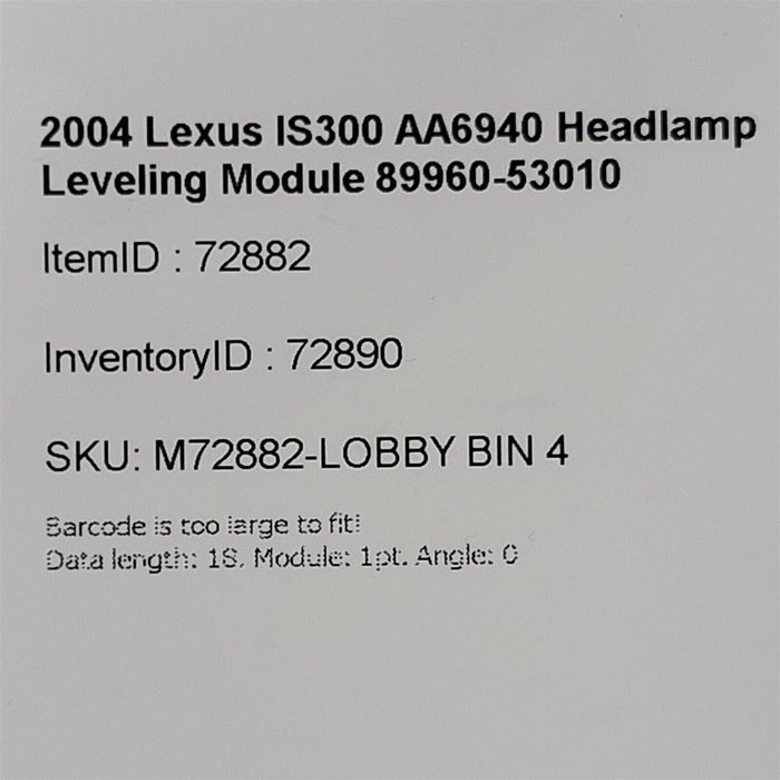 01-05 Lexus IS300 Headlight Leveling Module 89960-53010 AA6940